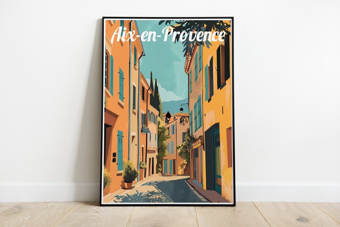 Aix en Provence France Old Town Yellow Street Blue Shutters Poster