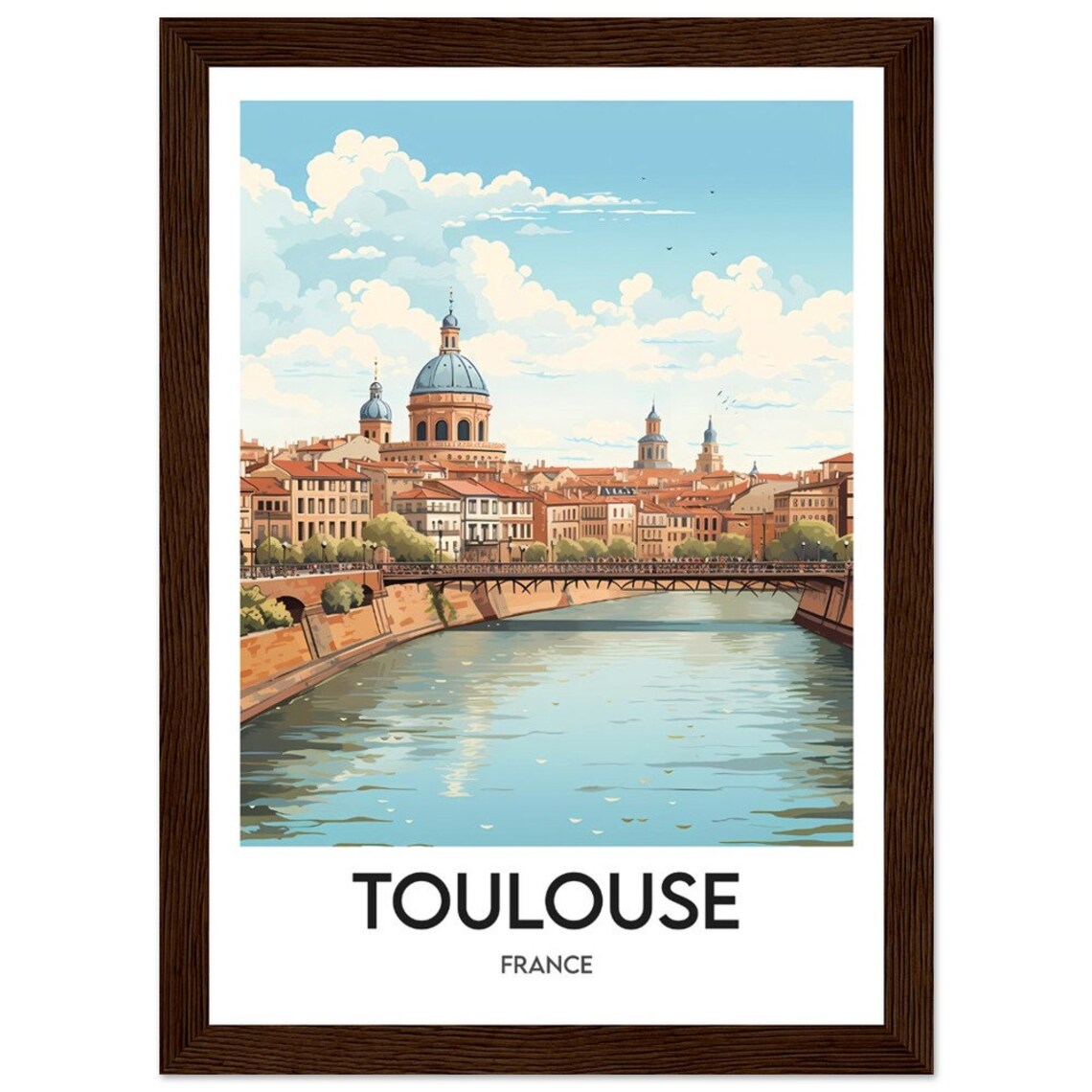 Toulouse France Garonne River Historic Pink Brick Skyline Poster