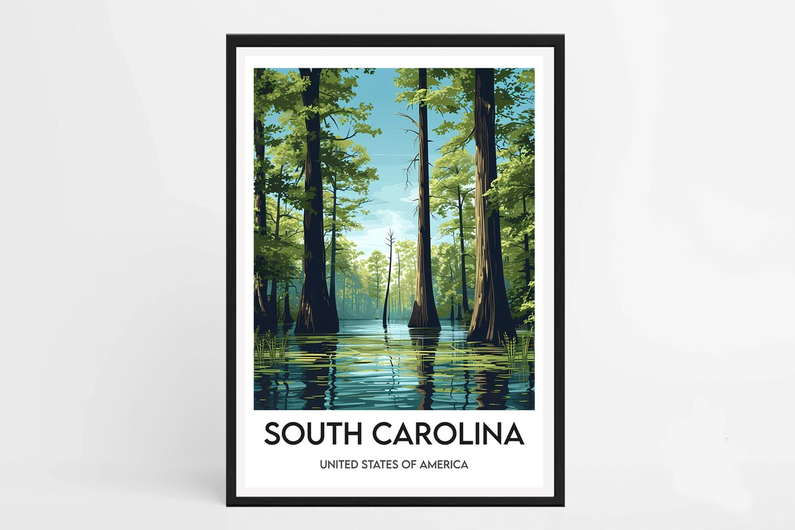 South Carolina Cypress Swamp Water Illustration Travel Poster
