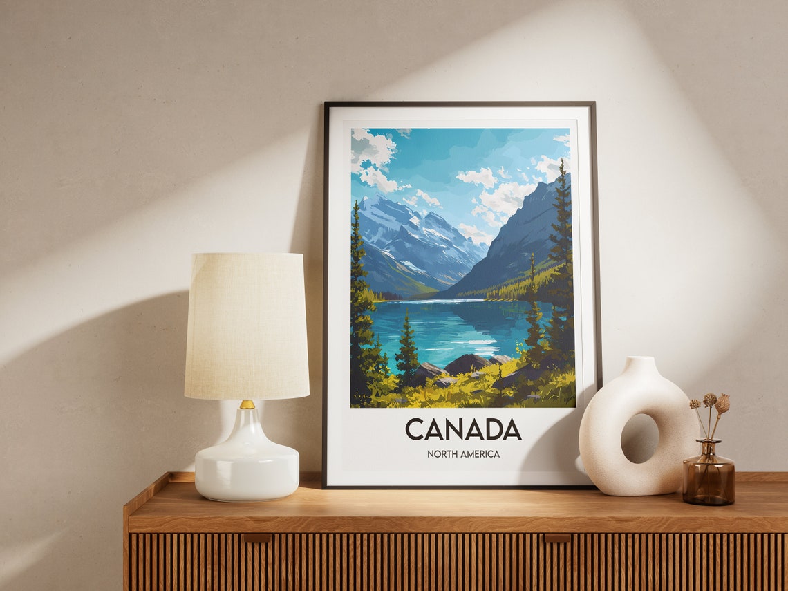 Canada Turquoise Alpine Mountain Lake Scenic Vintage Travel Poster - Image 2