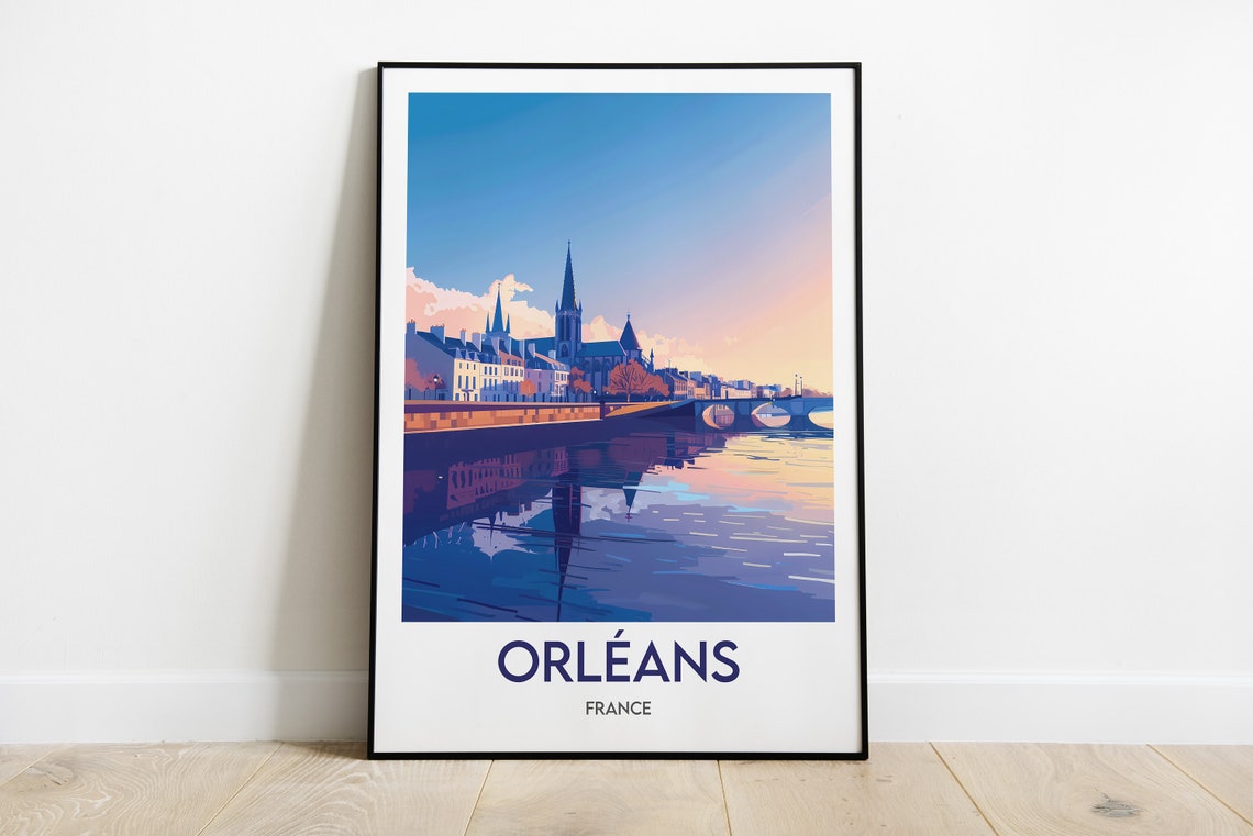 Orleans France Sunset Cathedral Riverside Reflection View Poster