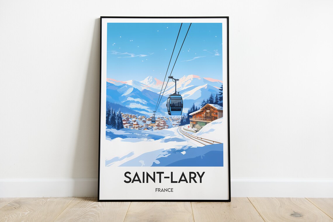 Saint-Lary Ski Resort Gondola Village France Winter Poster Art