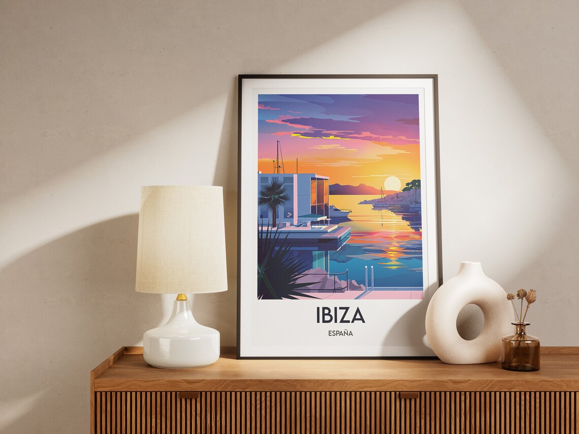 Ibiza Marina Sunset Palm Shore Golden Hour Spain Travel Poster - Image 2