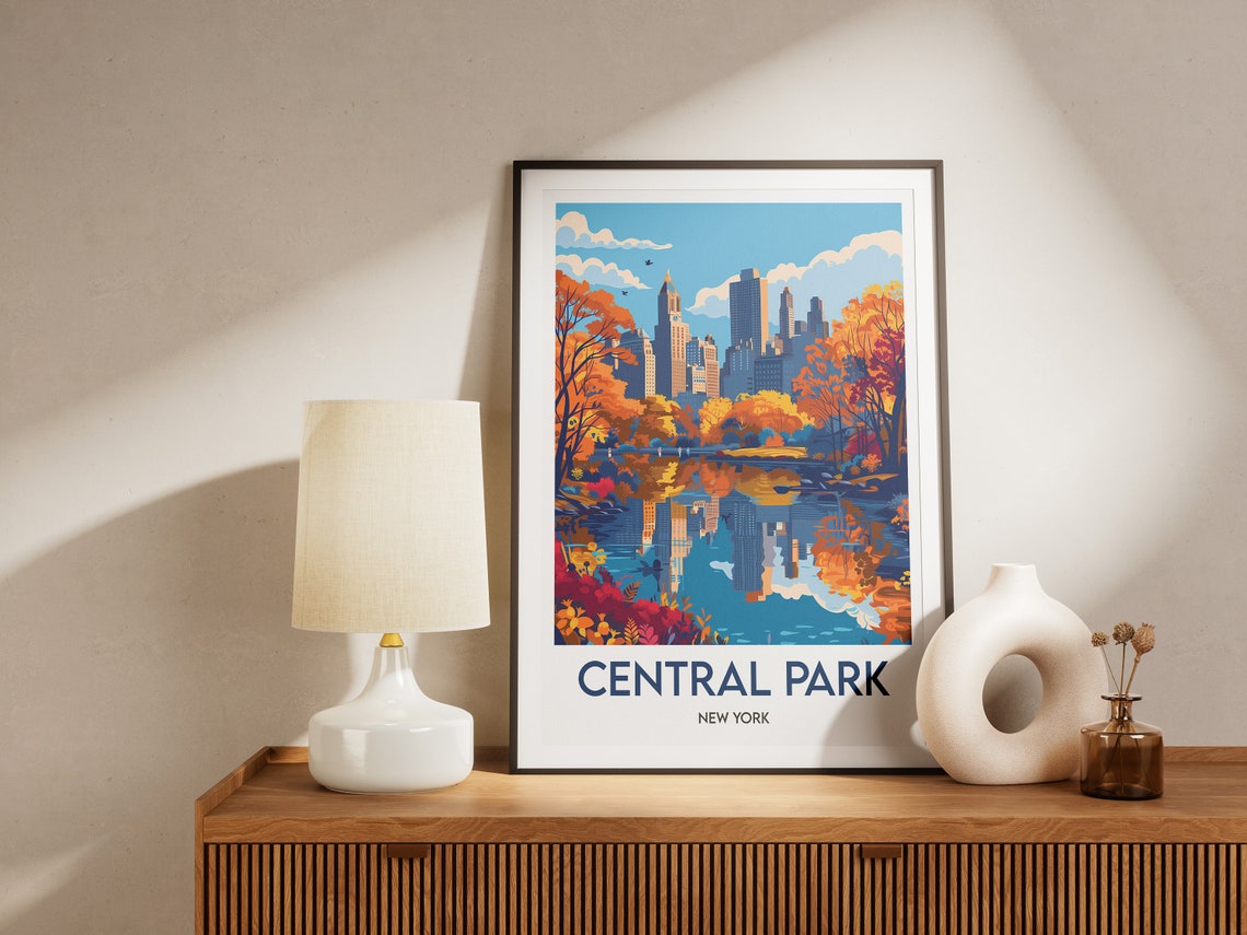 Central Park New York Autumn Manhattan Lake Reflection Poster - Image 2