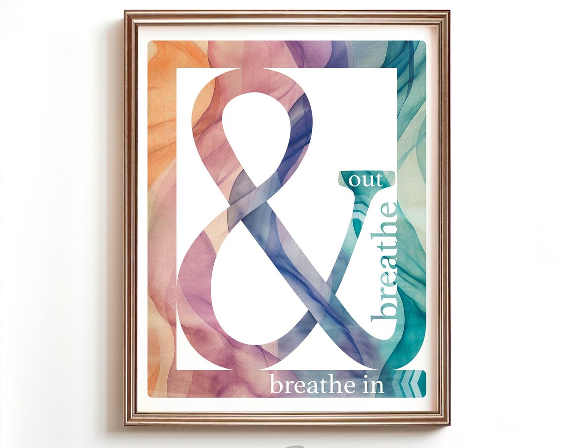 Breathe In And Breathe Out Typography Wall Art Inhale Exhale Wall Decor Meditation Relaxation Print