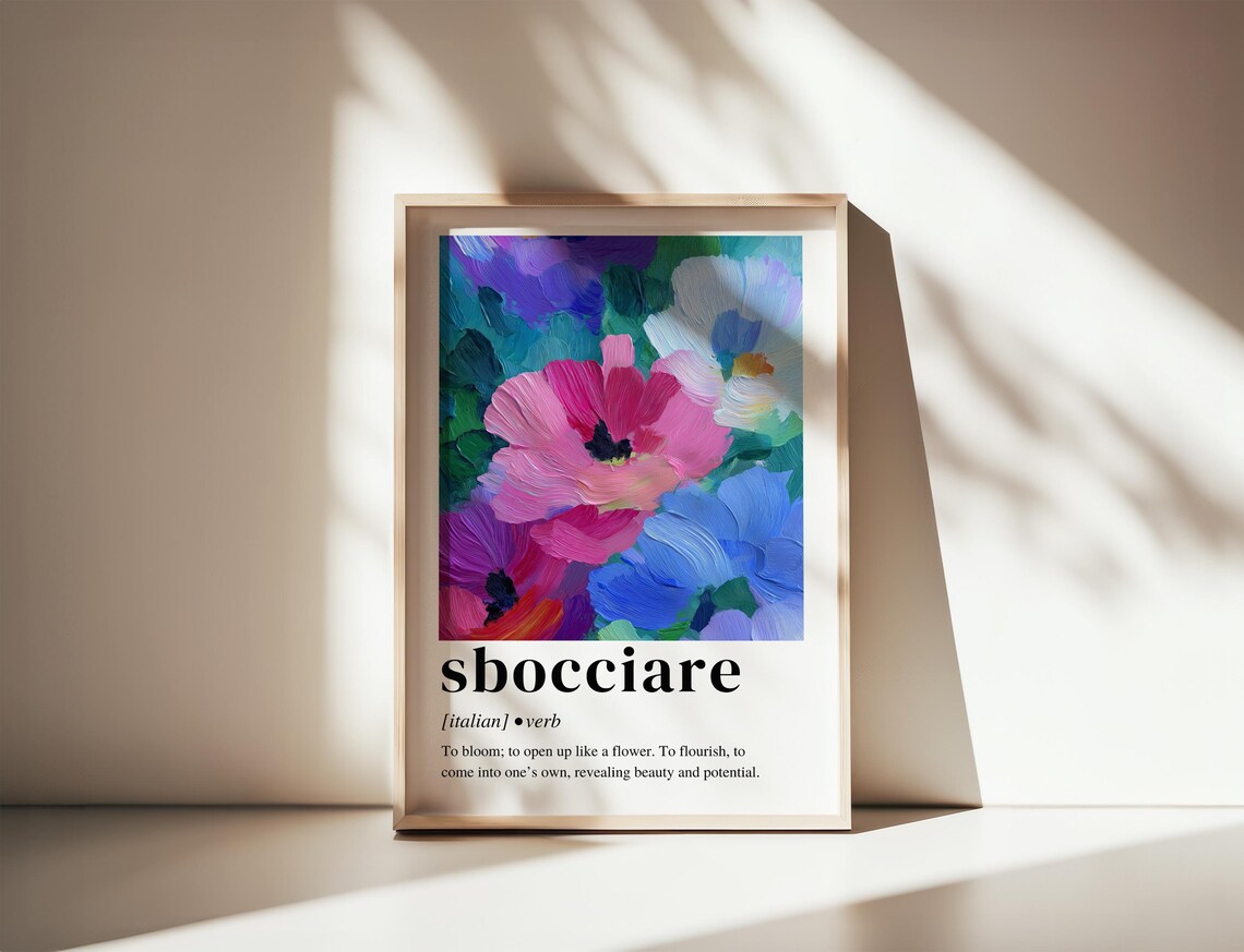 Sbocciare Italian Word Bloom Floral Abstract Definition Art Poster