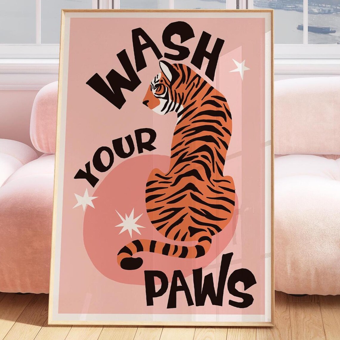 Wash Your Paws Tiger Bathroom Art Print