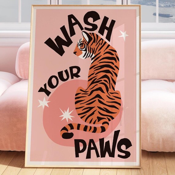 Wash Your Paws Tiger Bathroom Art Print
