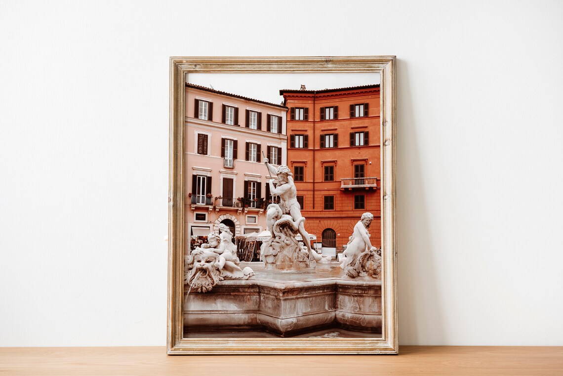 Rome Fountain Of Neptune Marble Sculptures Piazza Navona Wall Art - Image 3