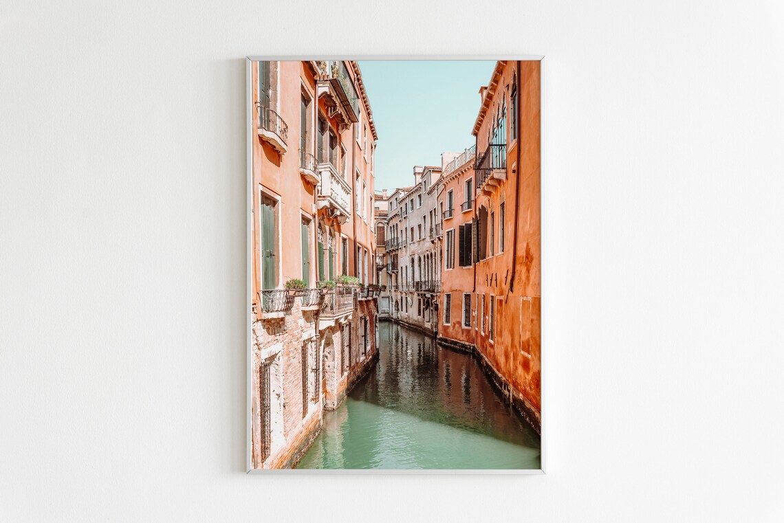 Venice Narrow Canal Terracotta Buildings Pastel Photo Italy Poster - Image 2