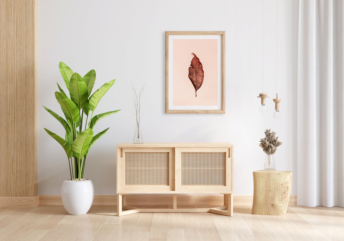 Single Dried Brown Leaf On Blush Pink Minimal Botanical Wall Print - Image 3