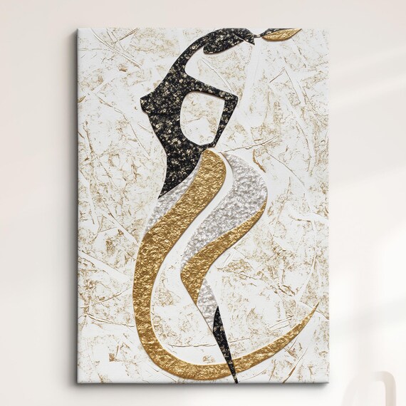 Abstract Woman Dancer Silhouette Black Gold Textured Modern Art Poster