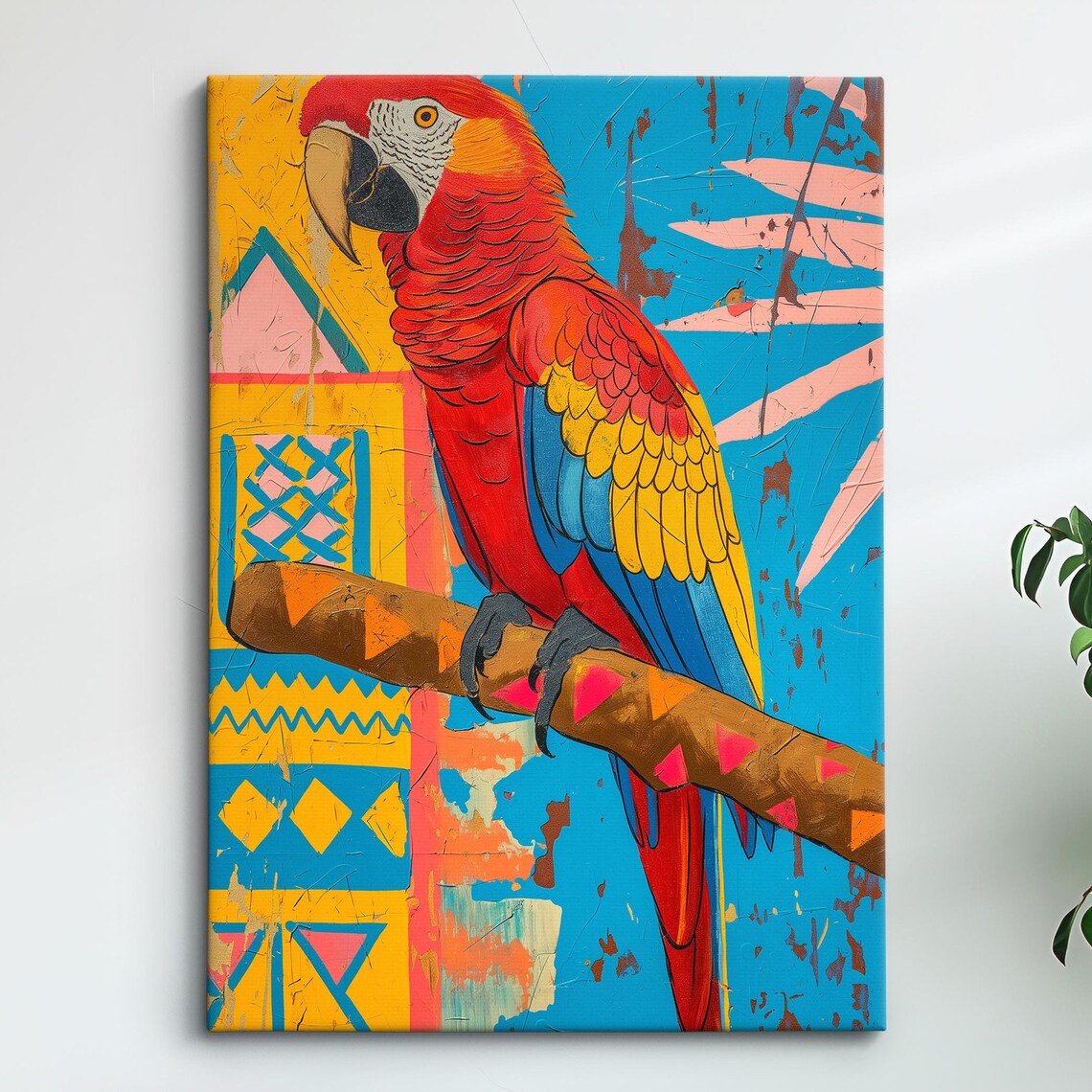 Scarlet Macaw Parrot Pop Art Tribal Blue Yellow Tropical Bird Poster