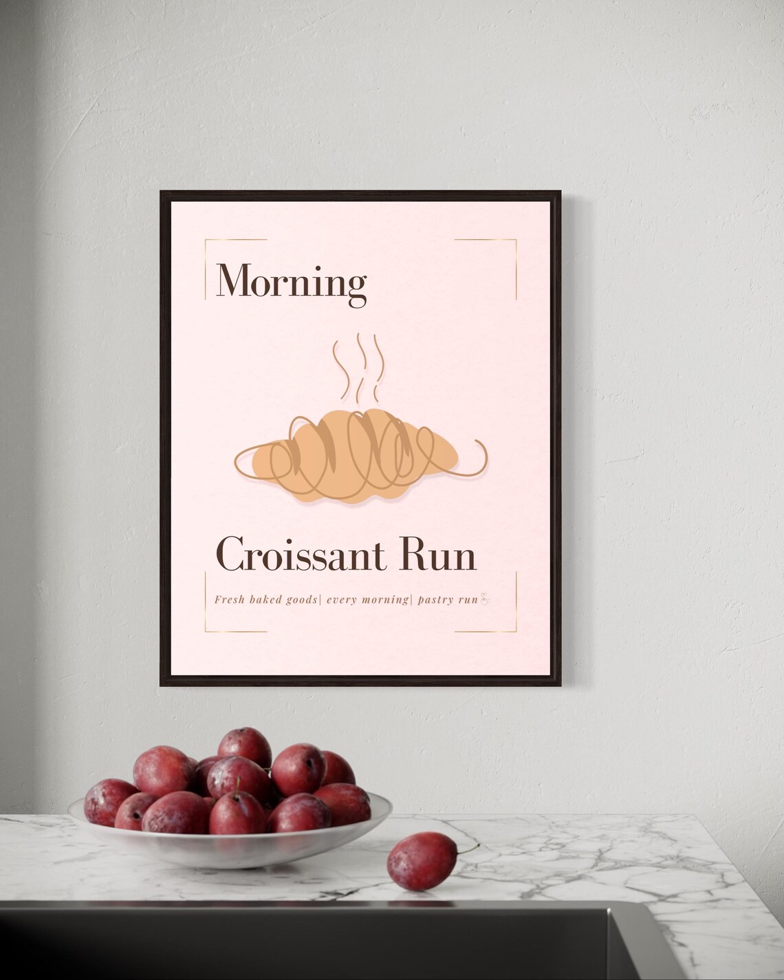 Morning Croissant Run Bakery Poster in Soft Pink Minimalist Style - Image 2