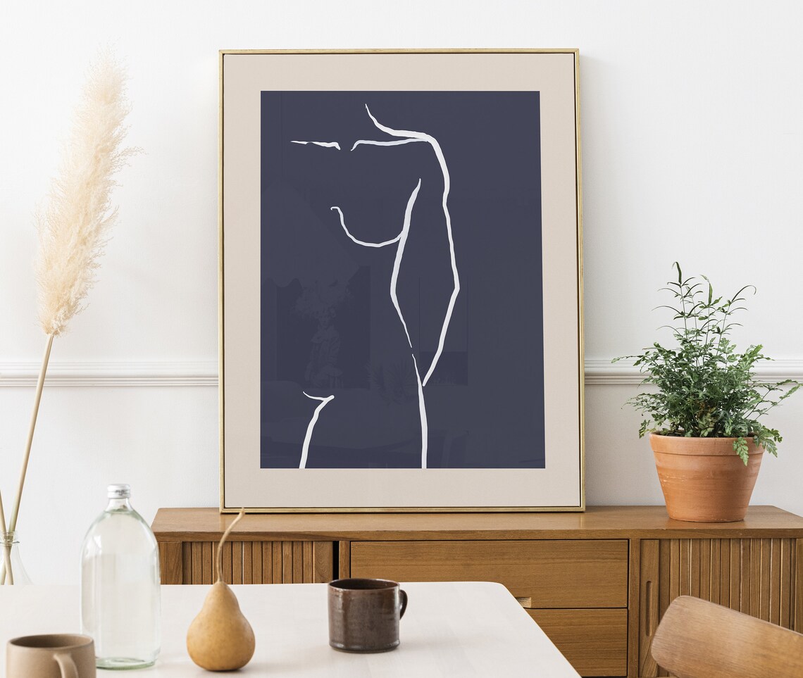 White Female Body Line Drawing Navy Minimalist Figure Poster - Image 4