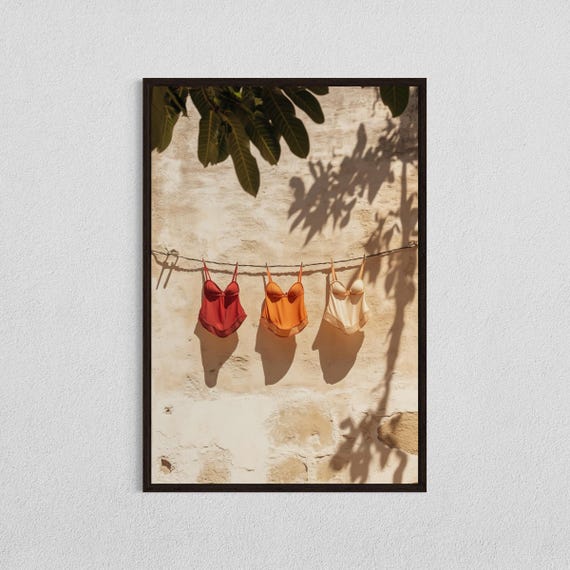 Mediterranean Laundry Line Art Print Boho Fashion Decor