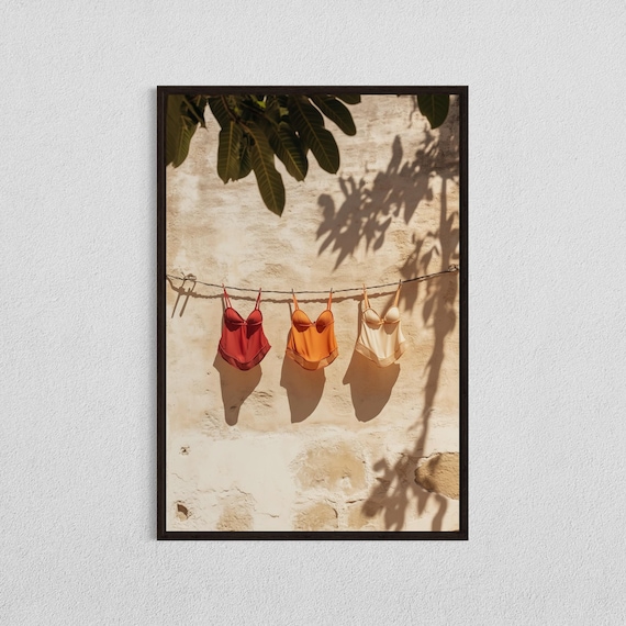 Mediterranean Laundry Line Three Swimsuits Sunlit Coastal Poster