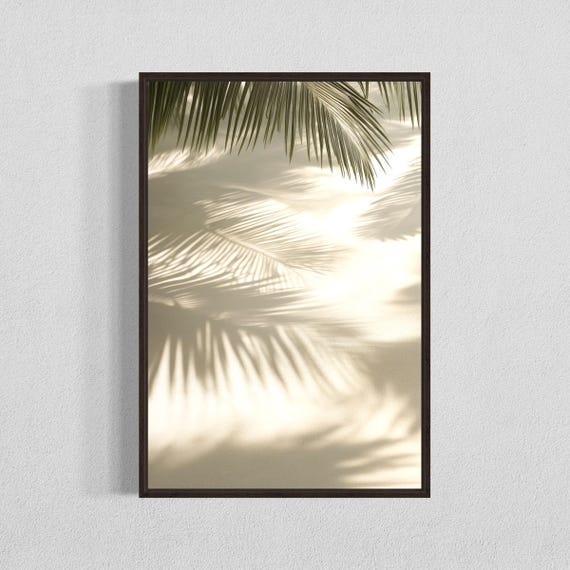 Beige Palm Shadow Print, Minimalist Coastal Decor