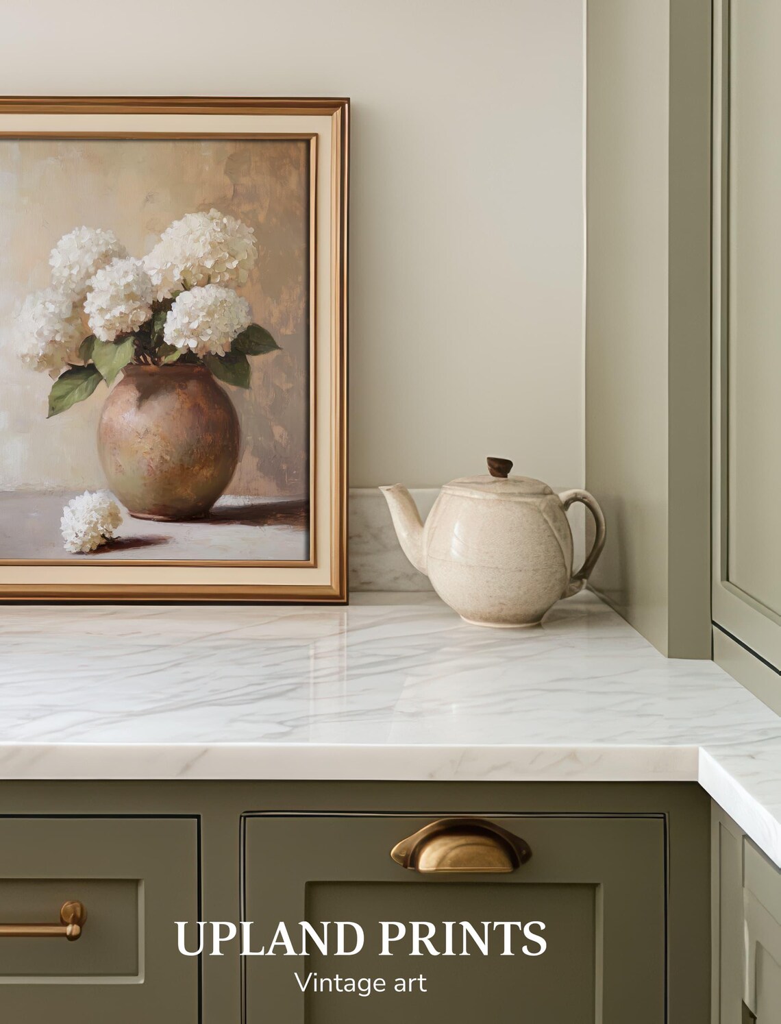 White Hydrangea Art Print, Neutral Farmhouse Floral - Image 3