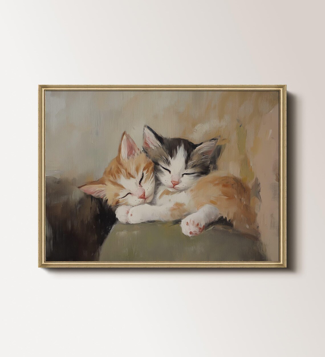 Vintage Kitten Painting, Neutral Nursery Cat Art Print