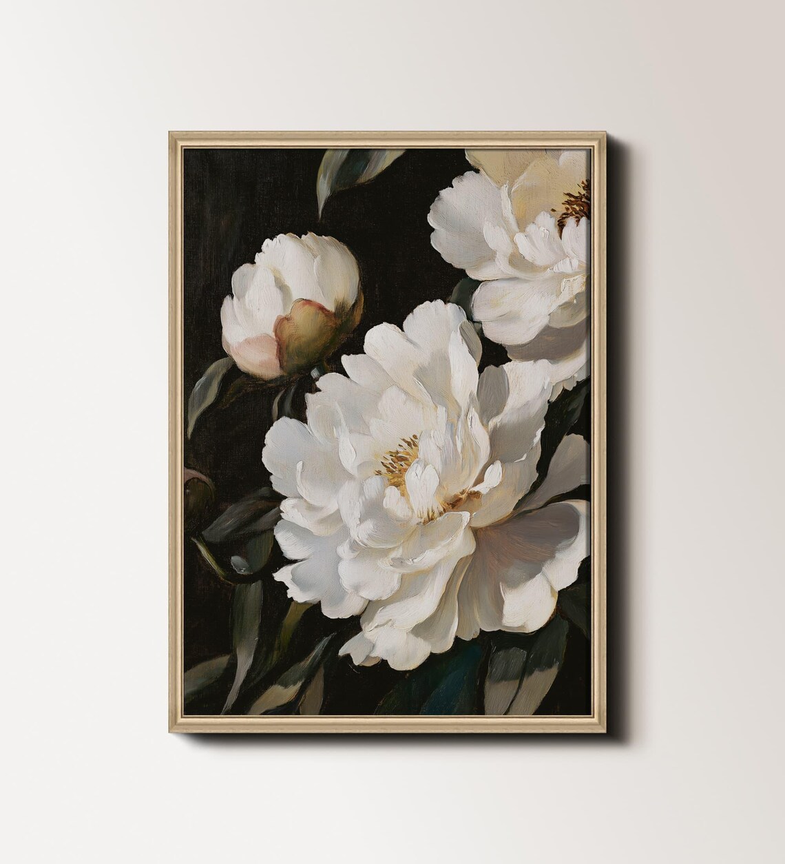 White Peony Print Flower Art Moody Peonies Vintage Wall Art White Floral Painting Floral Bedroom Print White Flowers 140