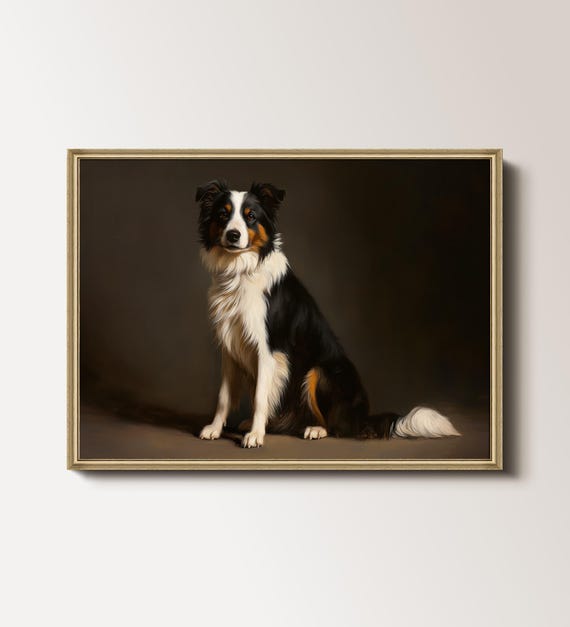 Moody Border Collie Dog Art Print Vintage Dog Art Dog Oil Painting Border Collie Painting Dog Wall Decor 022