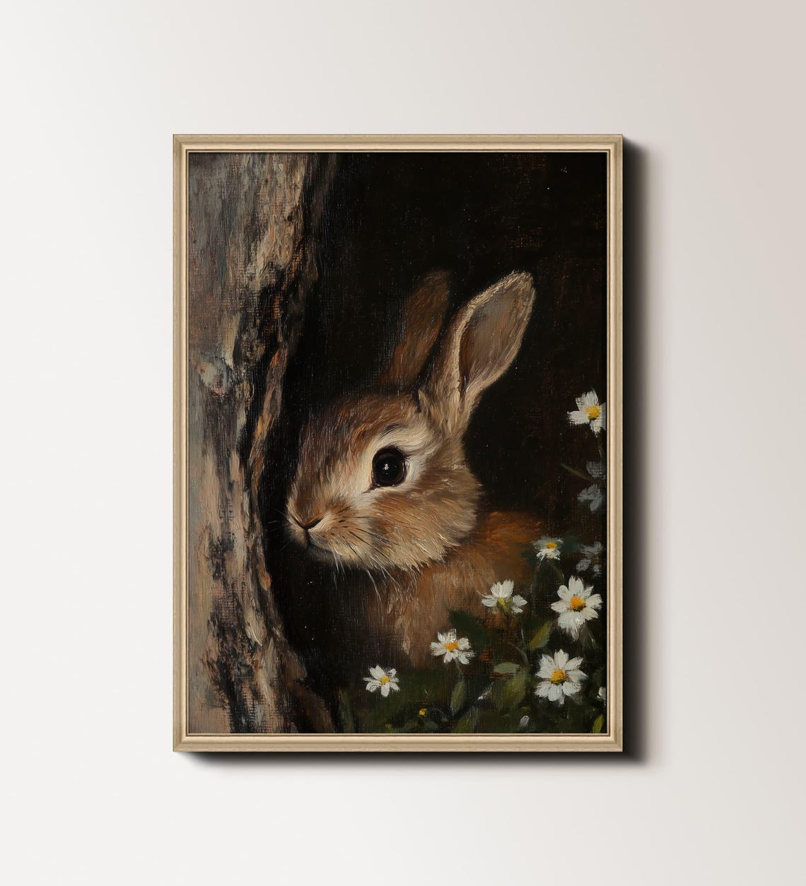 Vintage Bunny Painting Antique Rabbit Print Rabbit Wall Art Moody Easter Bunny Art Print Nursery Decor 139