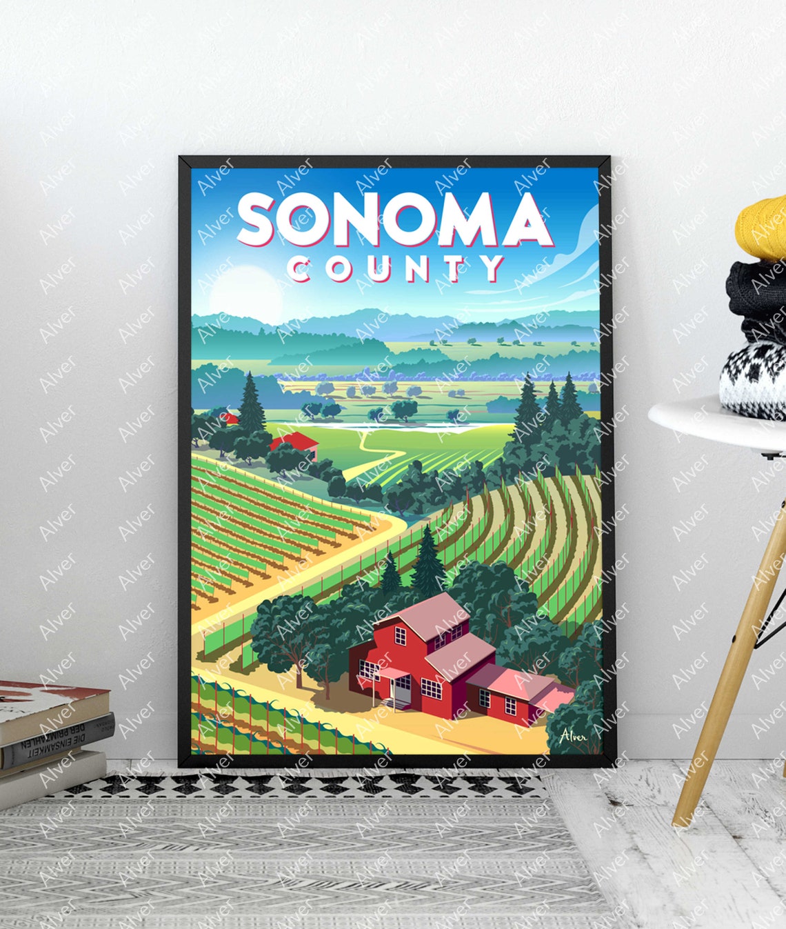 Sonoma County California Vineyard Hills Red Barn Wine Country Poster - Image 3