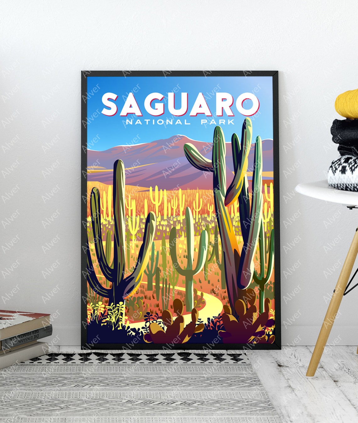 Saguaro National Park Desert Cactus Sunset Retro Travel Poster - Image 3