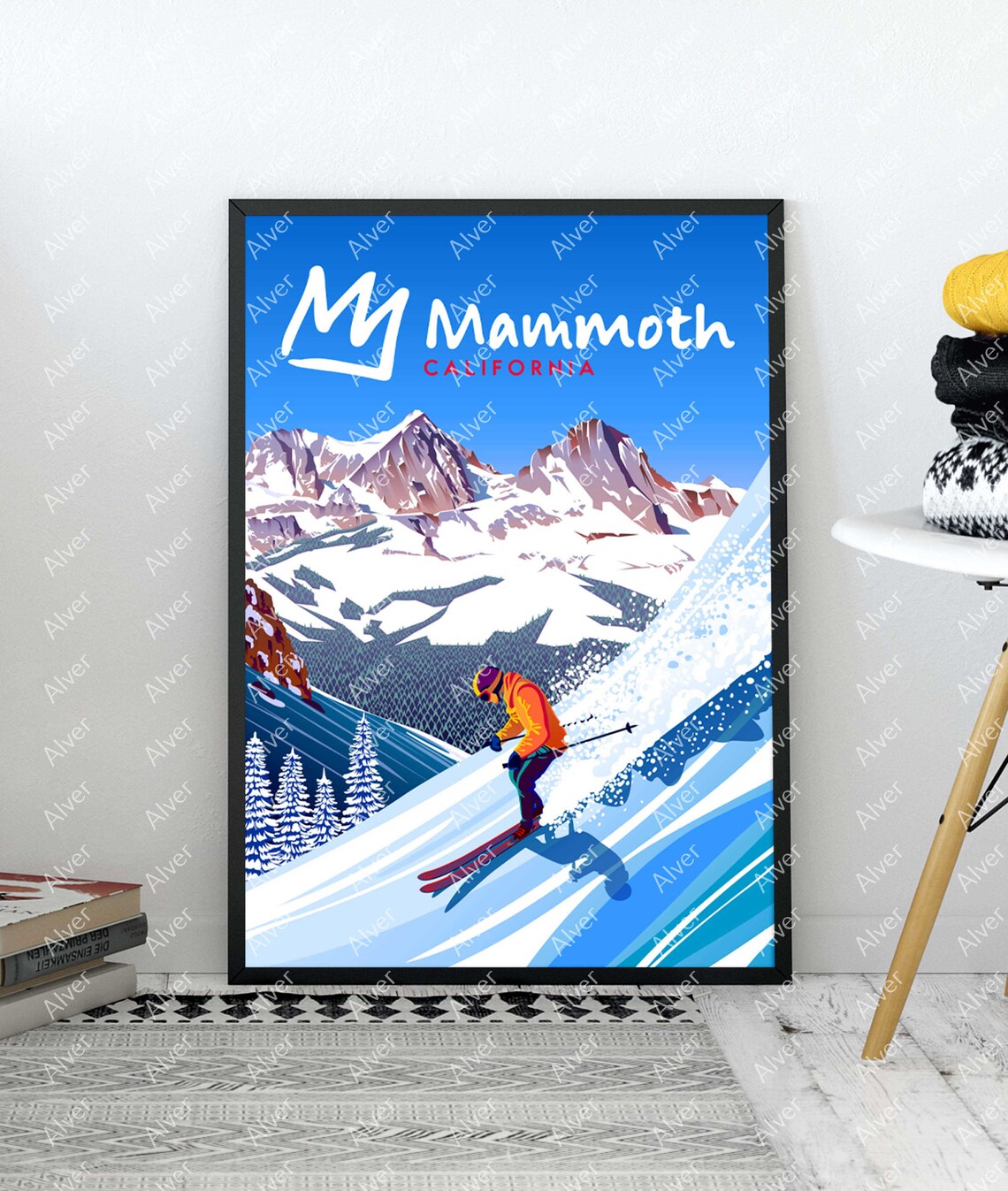 Mammoth California Skier Powder Sierra Peaks Retro Travel Poster - Image 3