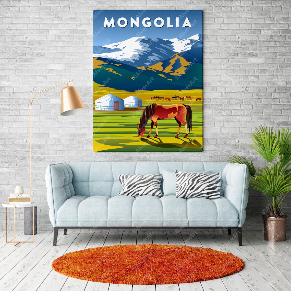 Mongolia Steppe Horse Gers Snowy Mountains Vintage Travel Poster - Image 2