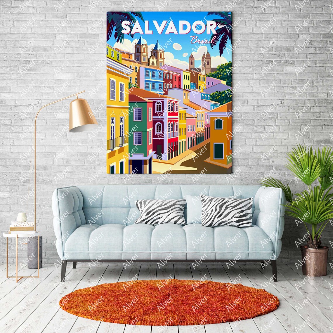 Salvador Brasil Pelourinho Colorful Colonial Streets Travel Poster - Image 2