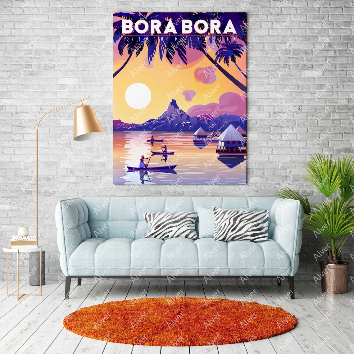 Bora Bora French Polynesia Overwater Bungalows Sunset Travel Poster - Image 2
