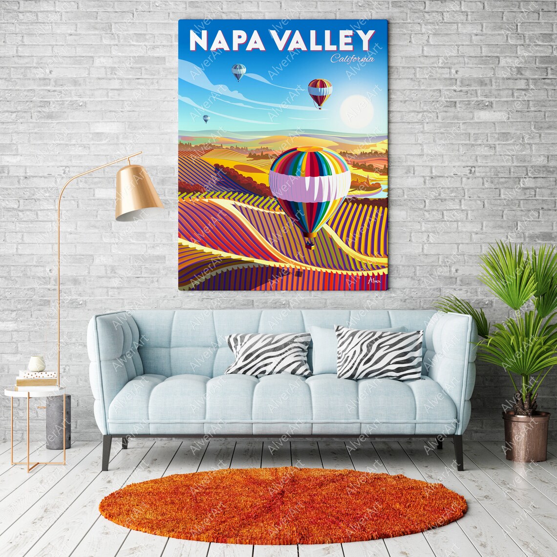 Napa Valley California Hot Air Balloons Vineyard Sunset Poster - Image 2