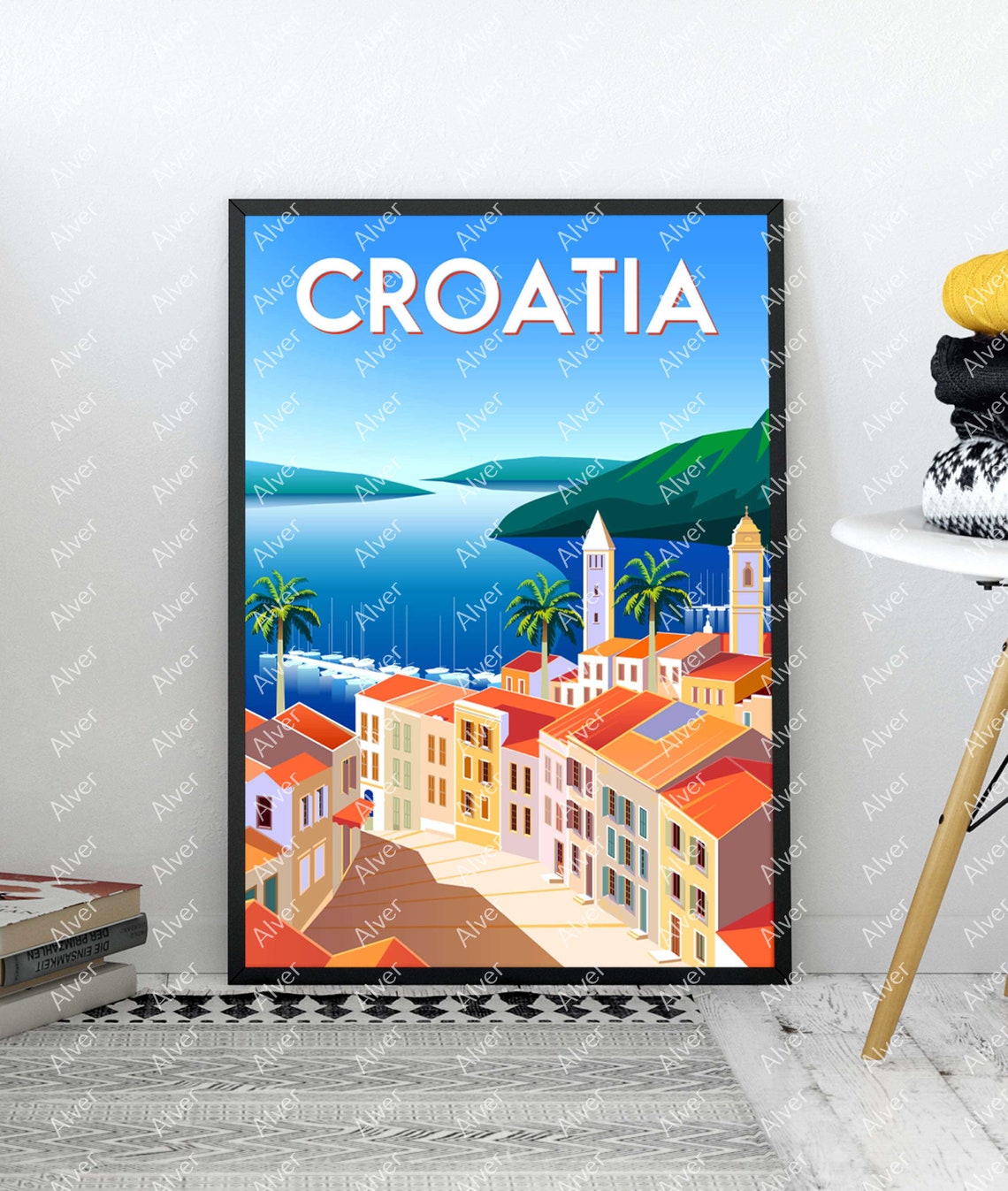Croatia Adriatic Coast Red Roofs Harbor Sailboats Seaside Poster - Image 3