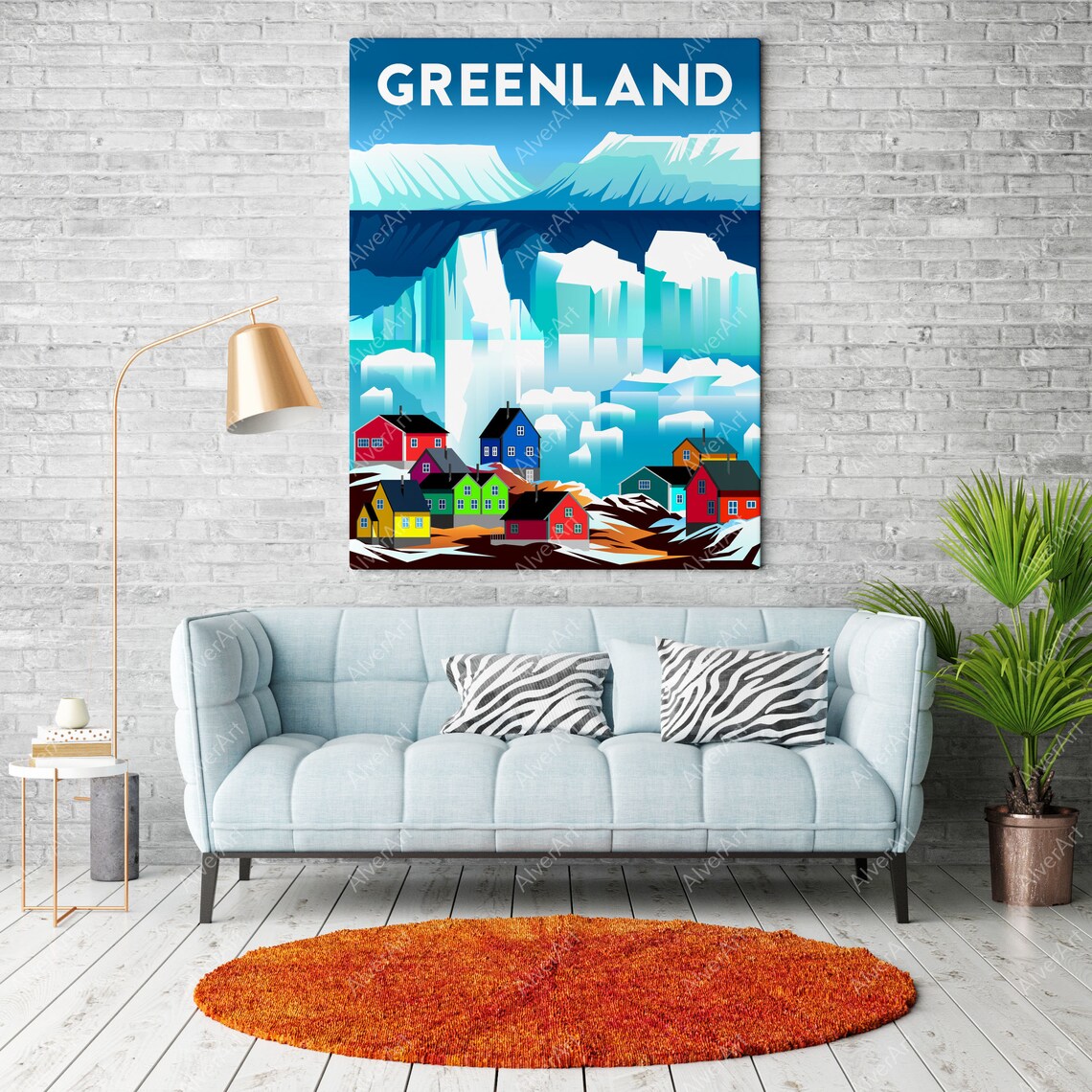 Greenland Colorful Houses Icebergs Arctic Glacier Scene Poster - Image 2