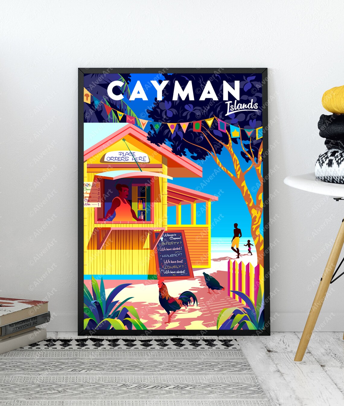 Cayman Islands Beach Shack Bar Caribbean Humor Vintage Travel Poster - Image 3