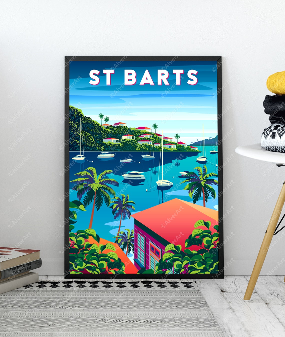 St Barts Caribbean Travel Poster With Sailboats in Tropical Harbor Bay - Image 3