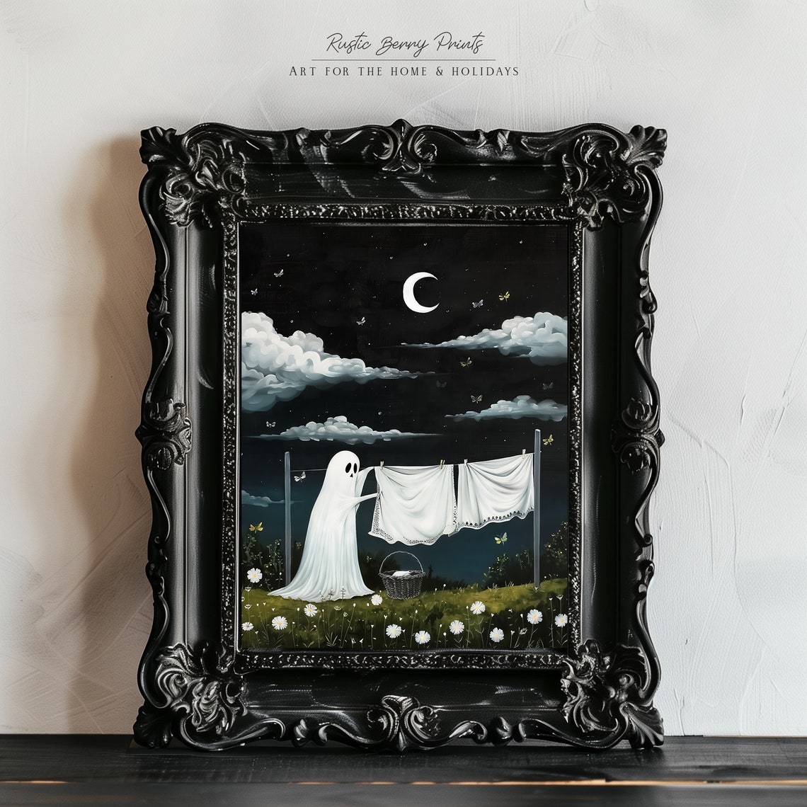 Cute Ghost Laundry Art Print Wall Art Halloween Decor Vintage Print Spooky Ghost Painting Instant