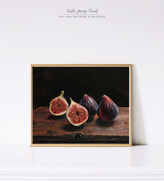 Moody Figs Oil Painting Wall Art Vintage Fruit Still Life Rustic Print Country Kitchen Decor Instant