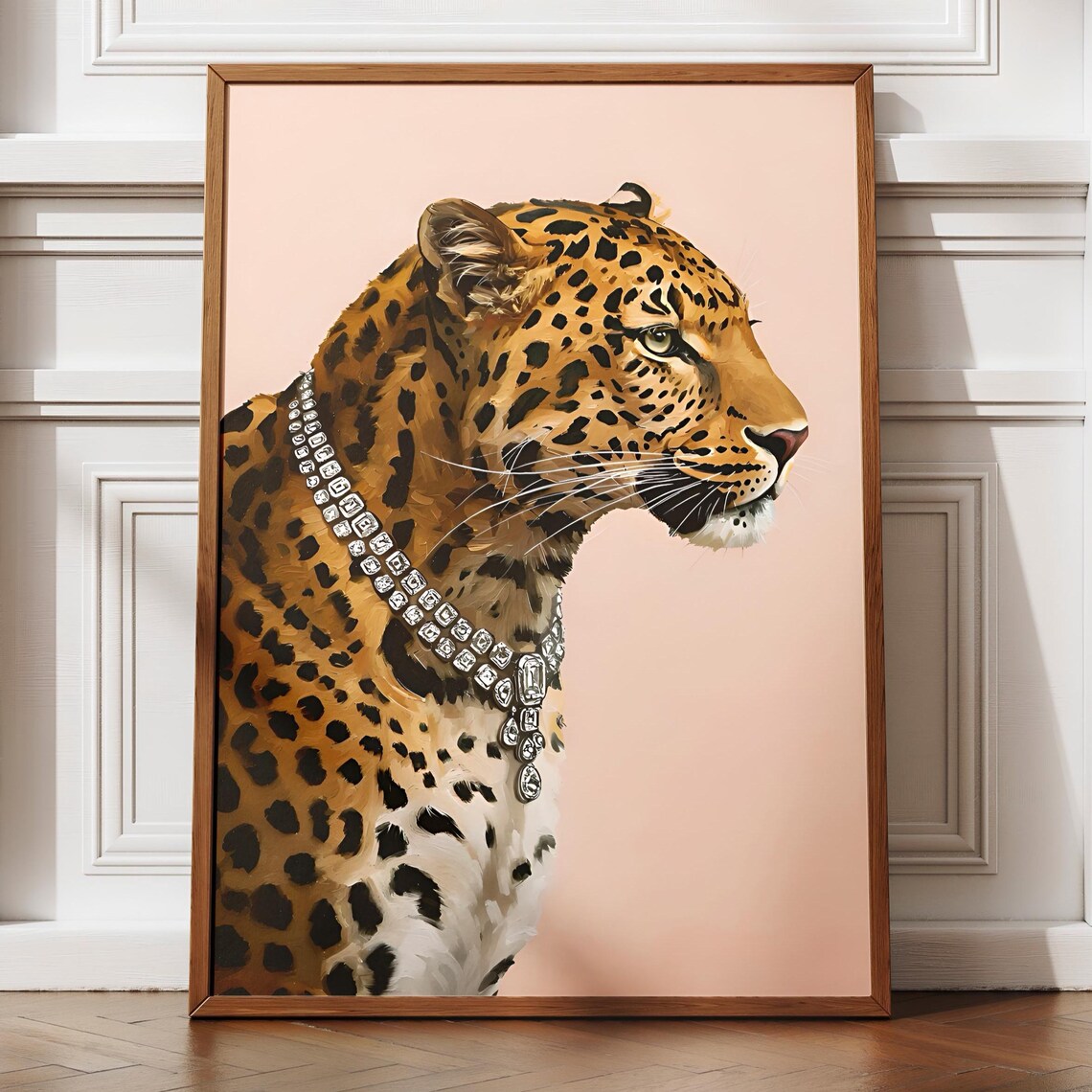 Leopard With Diamond Necklace Luxury Animal Portrait