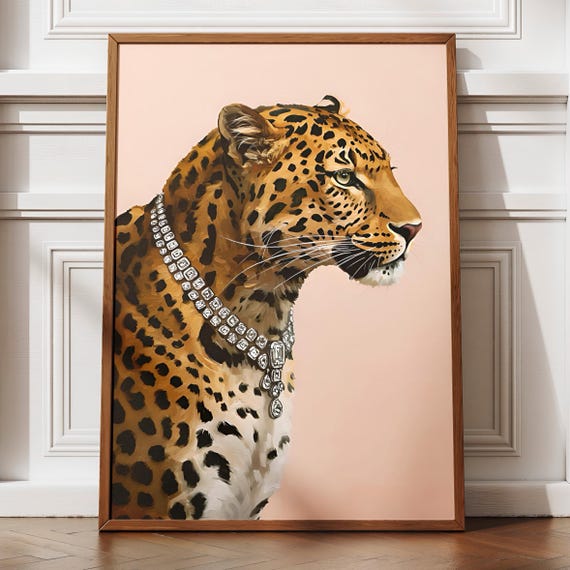 Leopard With Diamond Necklace Luxury Animal Portrait
