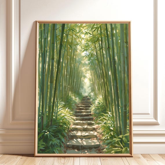 Bamboo Forest Art Print, Zen Nature Pathway
