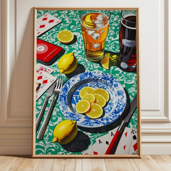 Poker Night Decor Retro Bar Cart Art 70s Kitchen Wall Poster Party Prints