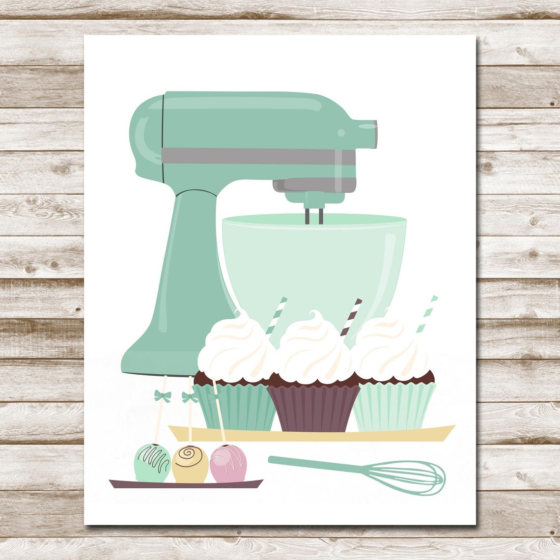 Mint Green Vintage Stand Mixer Cupcakes Kitchen Baking Poster - Image 4