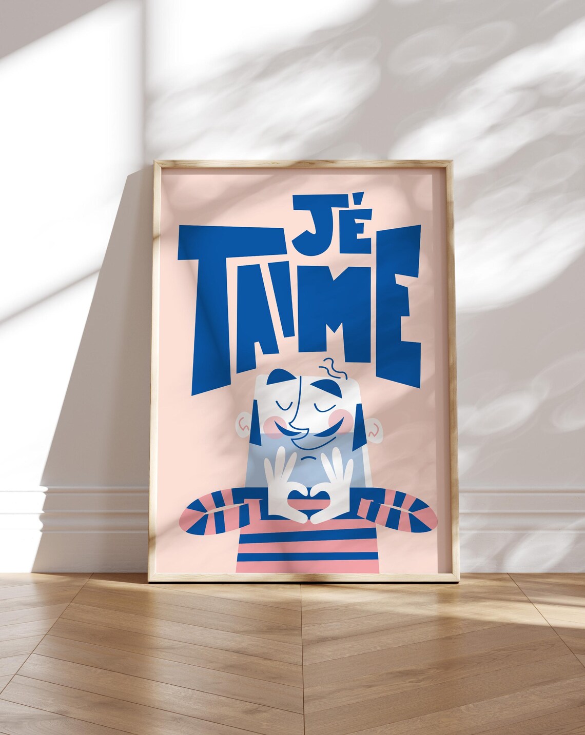 Je Taime French Love Heart Hands Cartoon Romantic Wall Poster
