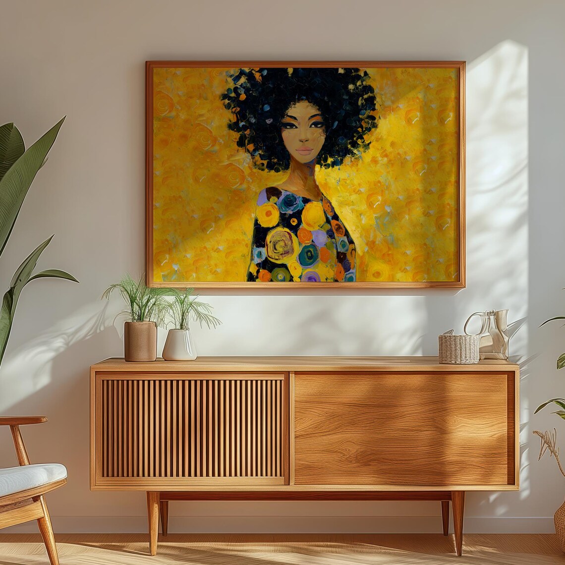 Golden Klimt Style Woman Portrait Yellow Floral Abstract Art Poster