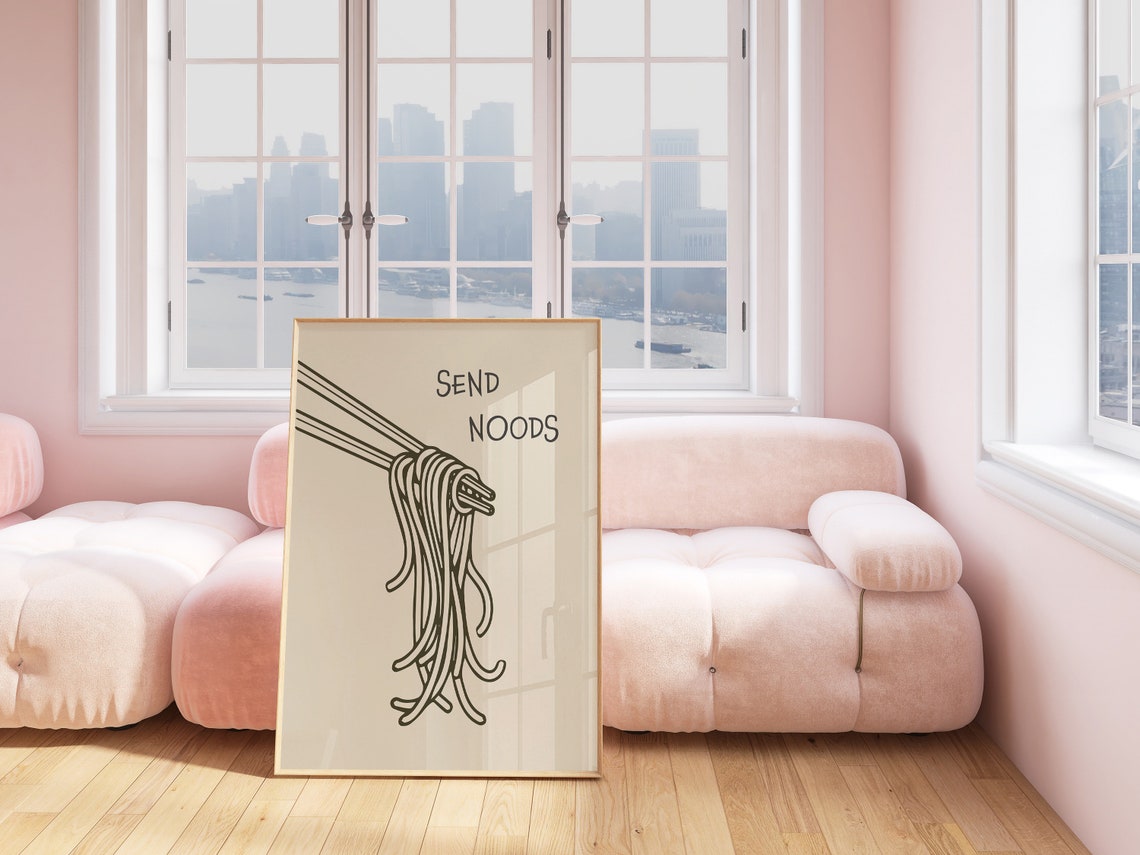 Send Noods Chopsticks Noodles Illustration Cream Kitchen Poster - Image 2