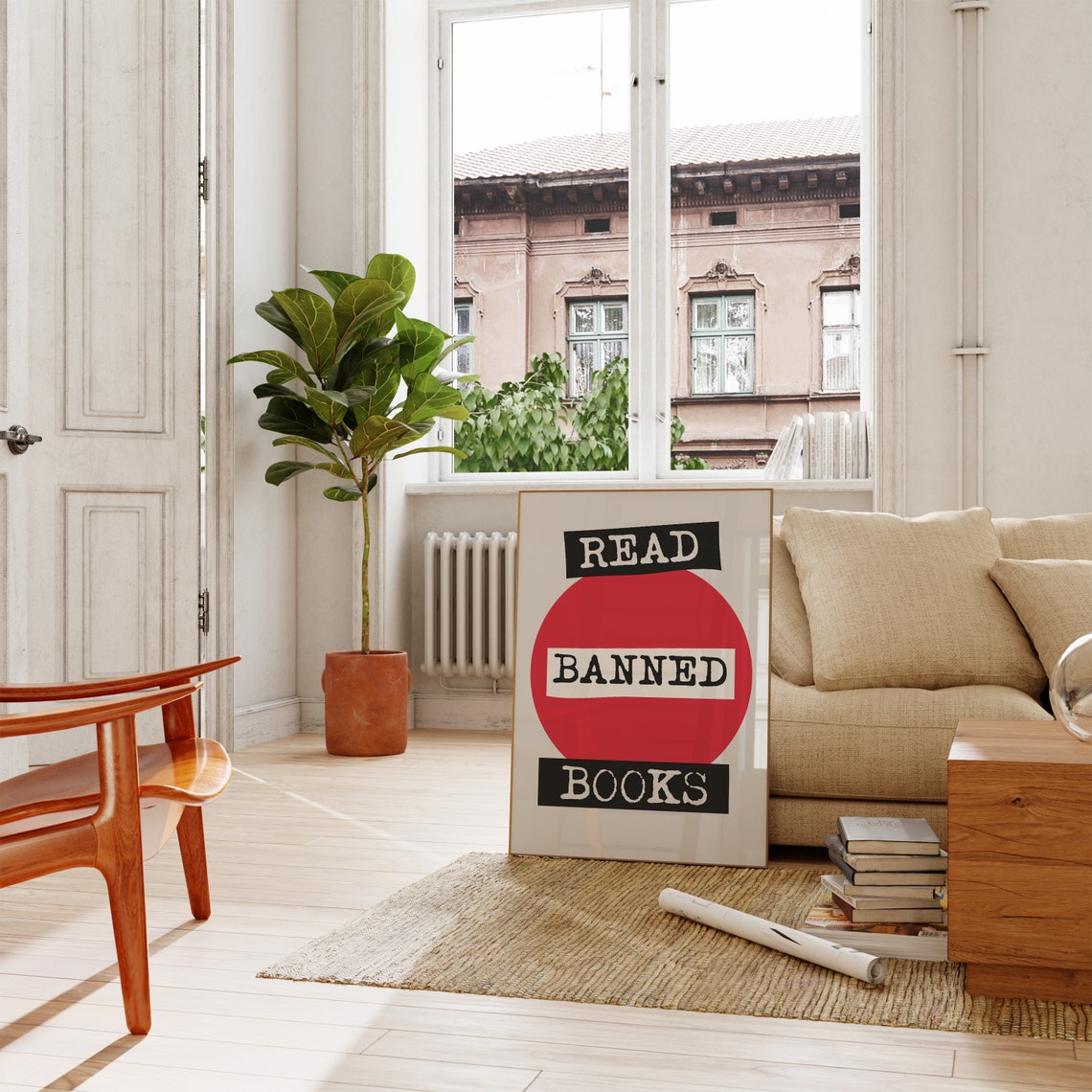 Read Banned Books Red Circle on White Statement Typography Poster - Image 3