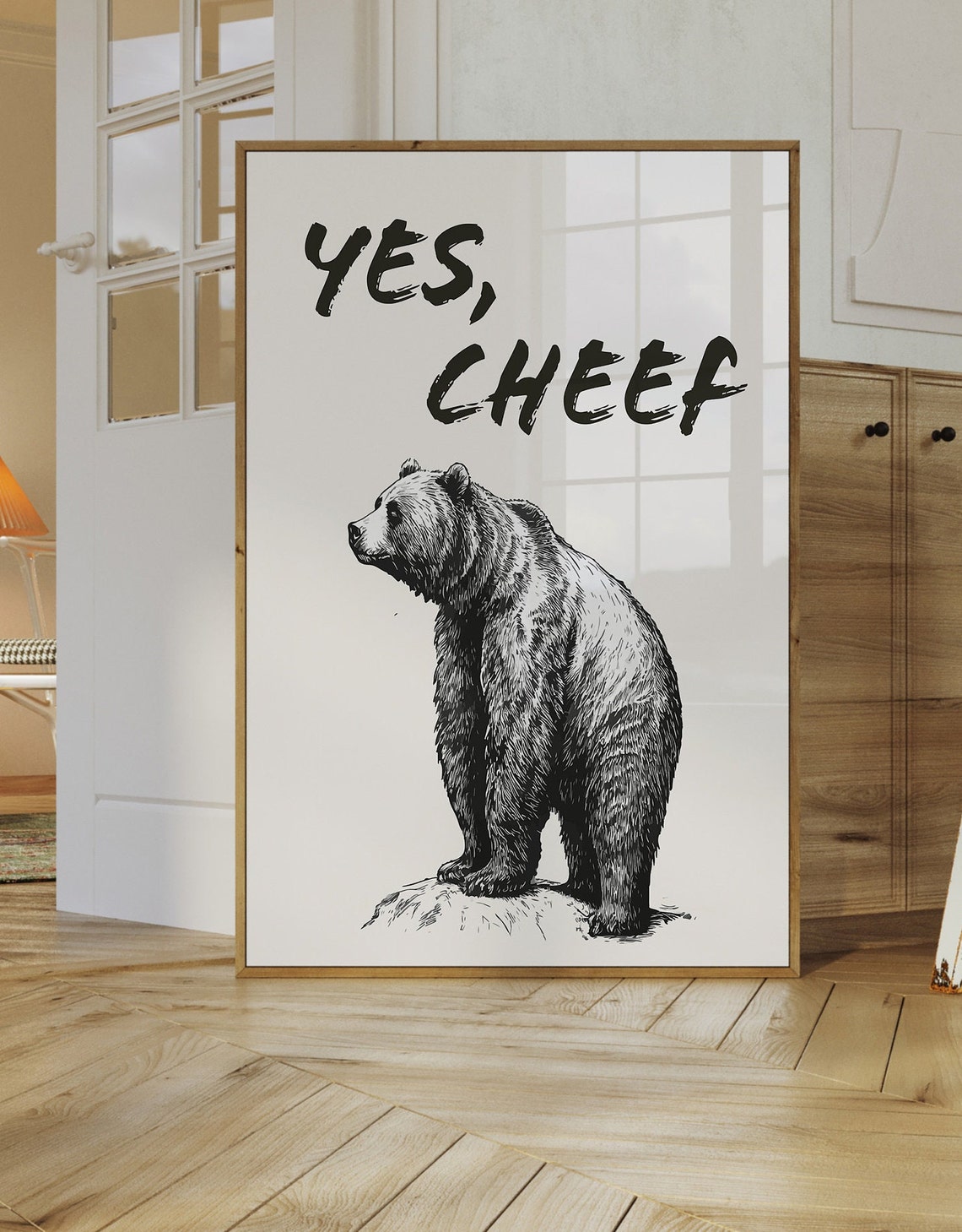 Funny Yes Cheef Bear Sketch Kitchen Humor Wild Animal Art Poster - Image 3